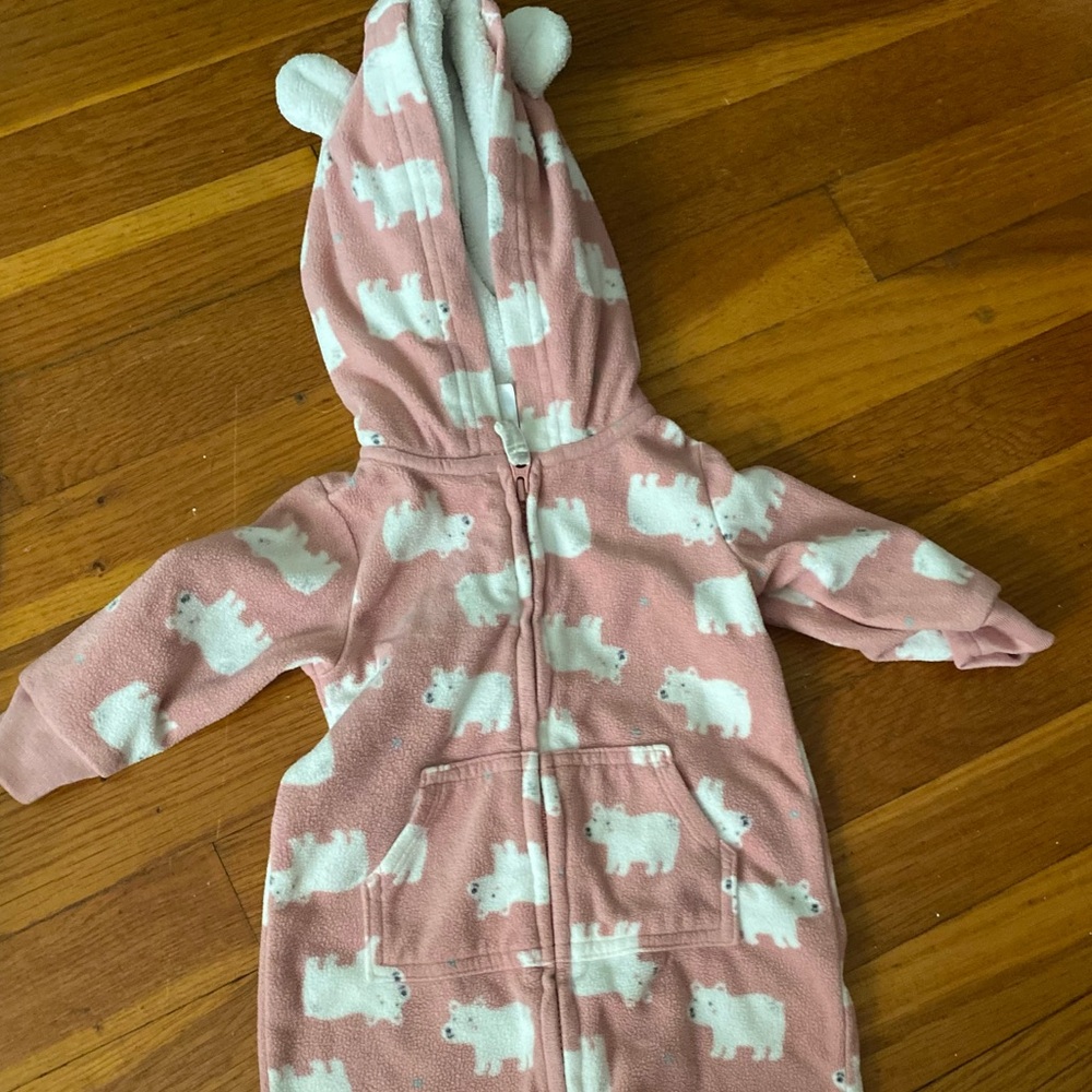 One piece fleece hooded suit